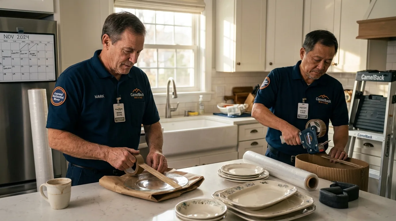 Professional crew packing kitchen dishware in Loretto, TN